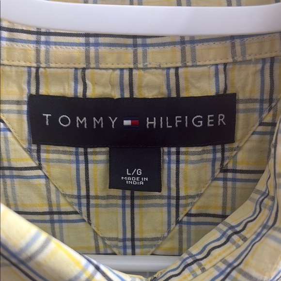 Tommy Hilfiger Yellow and Blue Checkered Men's Shirt - Picture 2 of 4